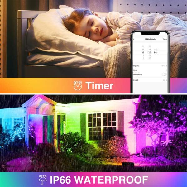 Smart Flood Light RGBCW Outdoor Stage Landscape Lighting Backyard Secure Lights Floodlights 2 Packs