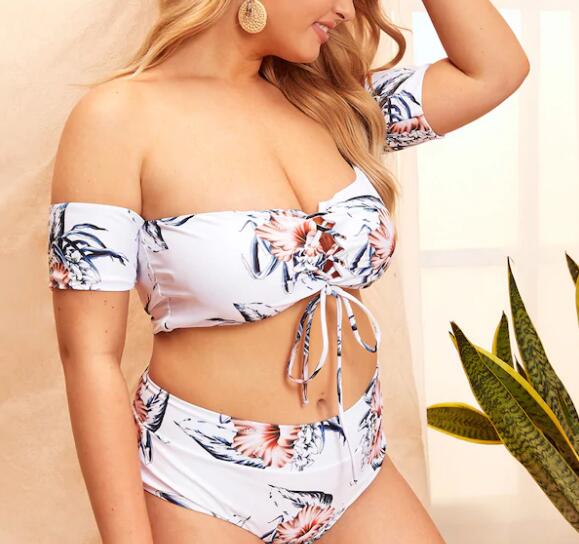 2019 New Plus Size Two piece Tassel High Waist  Swimsuit Women Push up