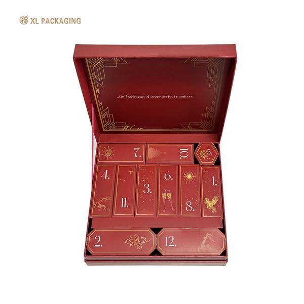 Embalaje XL Cajas de lujo personalizadas Cajas magnéticas de cartón rígido 12 días de cuenta regresiva Caja de calendario de Adviento vacía para postre Chocolate caracol pulido