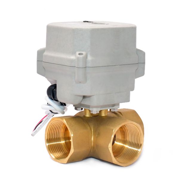 Etrany 1 1/4 DC12-24V 3-Way SS304 Ball & Brass Electric Water Valve Motorized Ball Valve Fluid Control High Temperature IP67