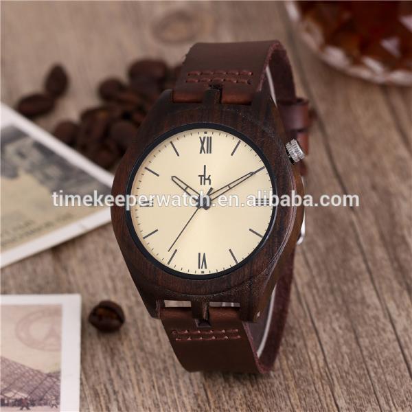 2017 Men Wood Watch Made Out Black Sandal Wood Handmade Leather Strap Digital Wood Watches Custom Logo