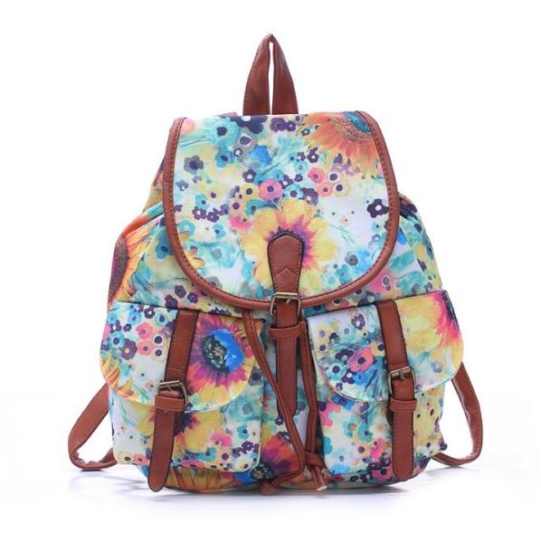 2016 Hot Ladies European and American printing canvas backpack straps pocket