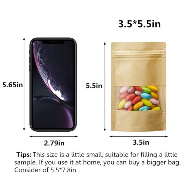 сумка 1oz 3.5×5.5inches Kraft бумажная k с окном Compostable