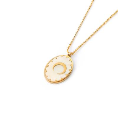 Stainless steel necklace, hanging tag pendant, women's pendant, inlaid with shell, drip glue, gold electroplating process