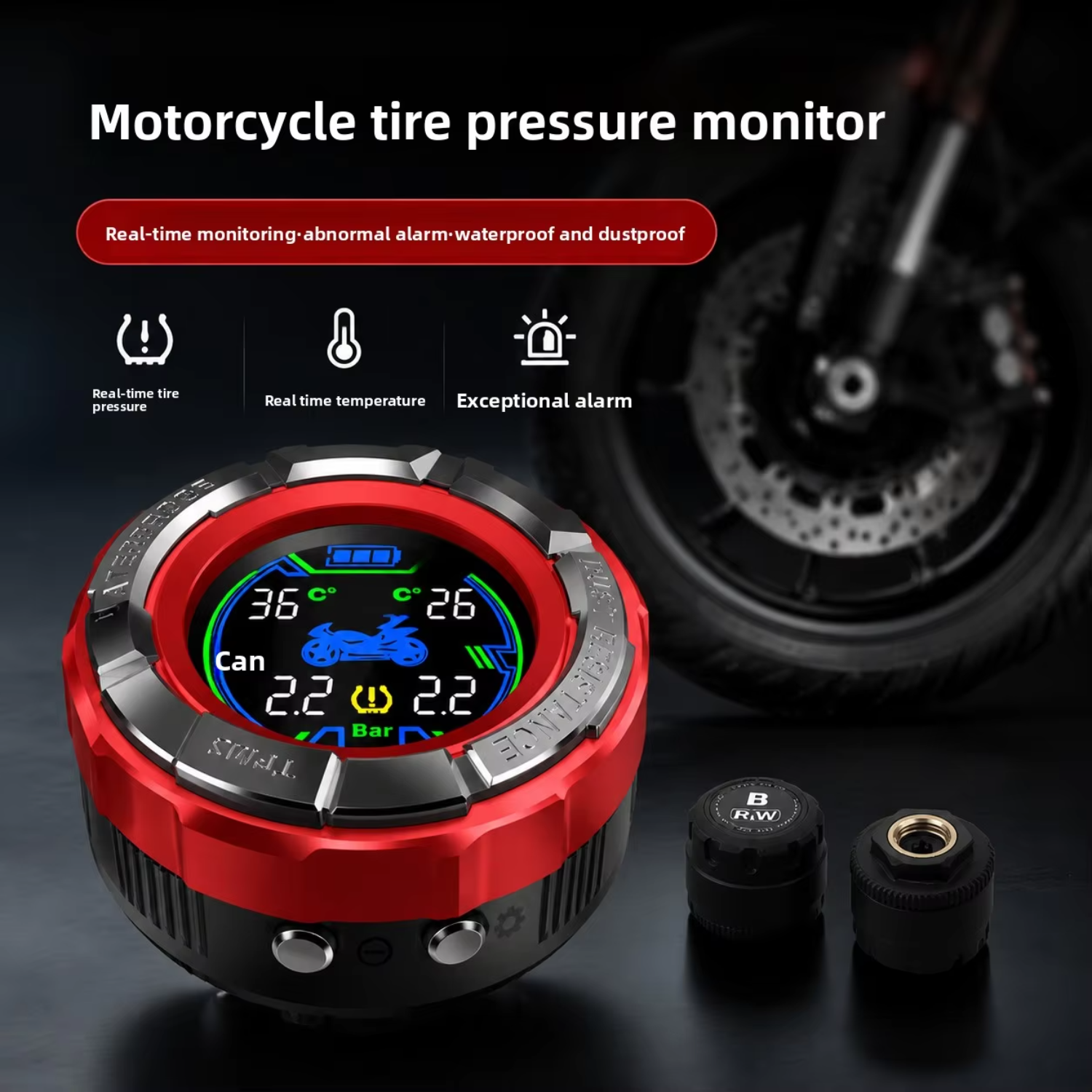 Motorcycle TPMS Tire Pressure Monitoring System LCD Display with External Sensors Real Time Tire Pressure Temperature Monitor