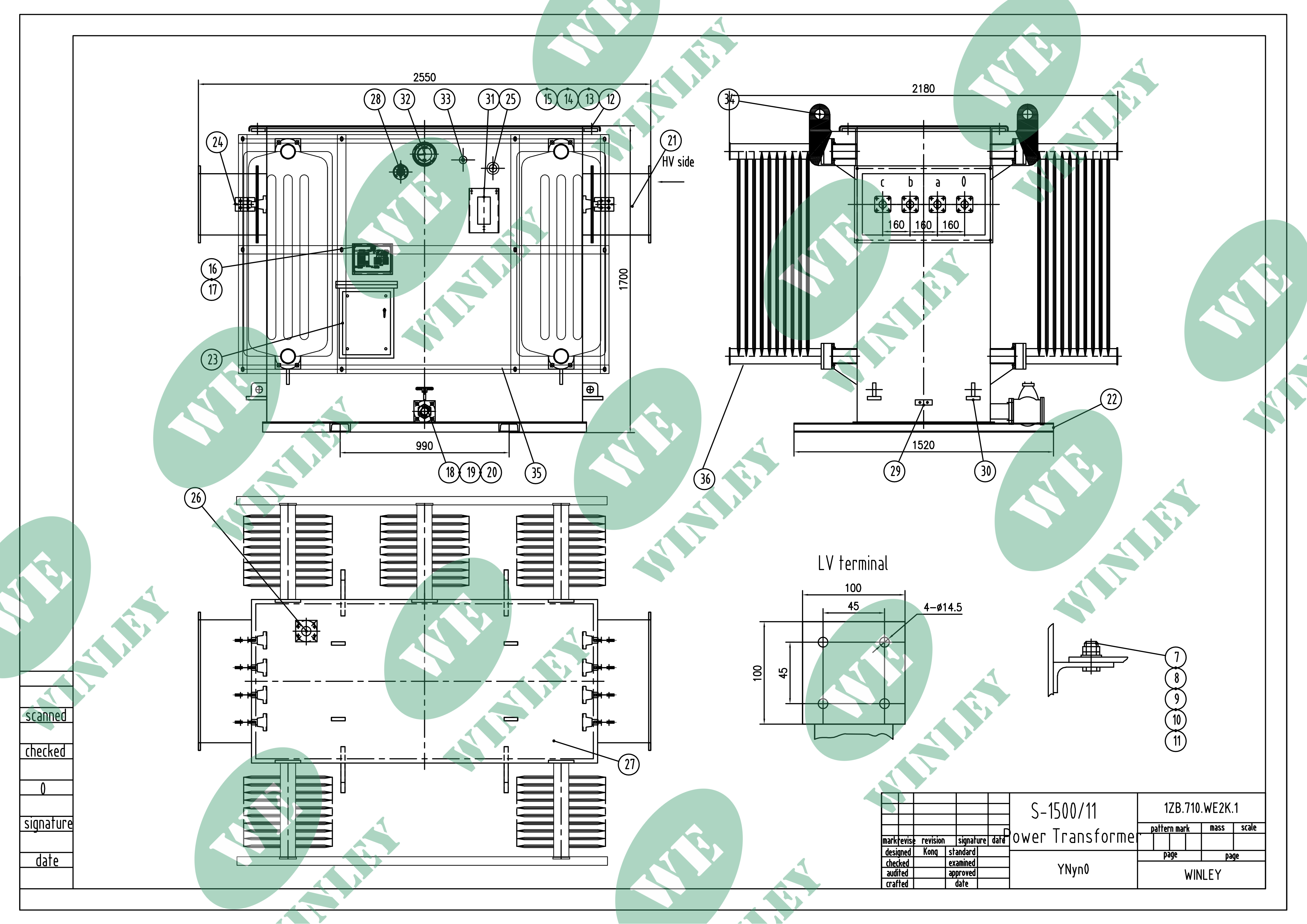 1500kVA Three Phase Oil Immersed Substation Power Transformer  1kV to 415 V ONAN AS60076 Standards