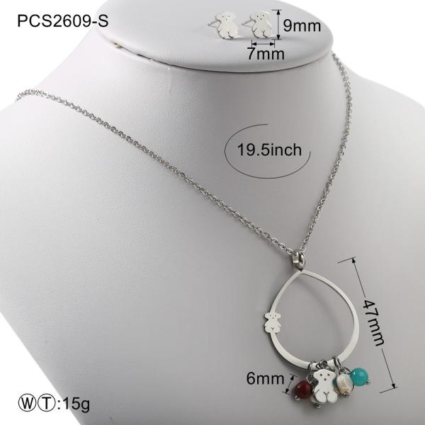 Gold Or Silver Water Drop Cute Beat Set / 15g Stainless Steel Necklace And Earrings