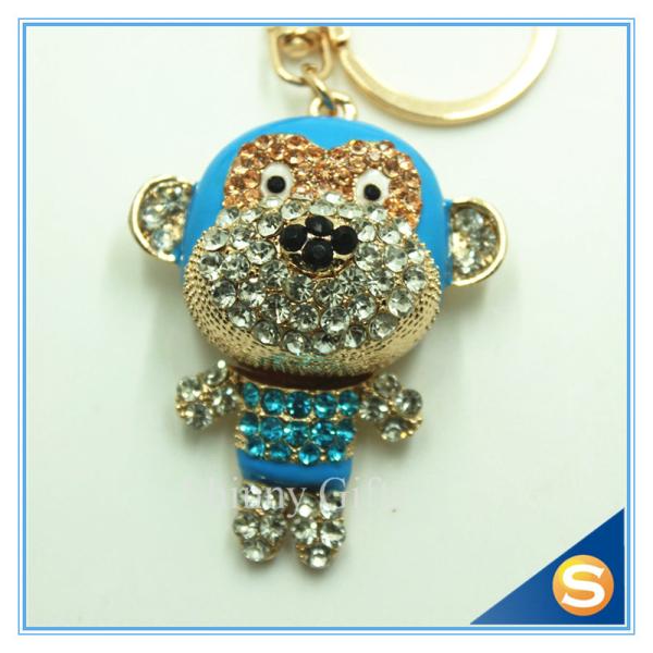 Customs Animal  Shape Rhinestone Monkey Metal Key Chain Key Ring For Bags