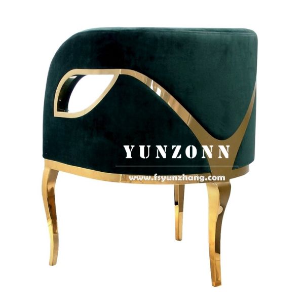 Luxurious Green Velvet Accent Chair with Gold Stainless Steel Leg for Hotels and Dining for Wedding Events