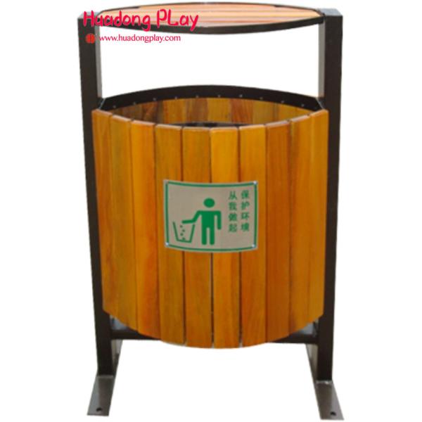 Rose Wood Commercial Grade Home Outdoor Trash Can With One Barrel Body High Lid