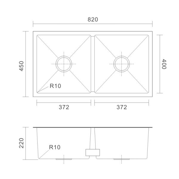 5050 Double Bowl 18 Gauge Stainless Steel Undermount Kitchen Sink