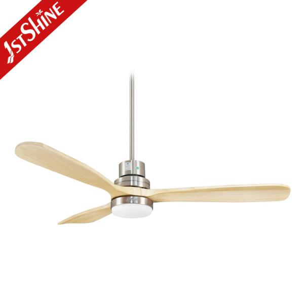 Ventilador de teto de madeira com motor de níquel escovado com controle remoto de 5 velocidades e tamanho de lâmina de 52 