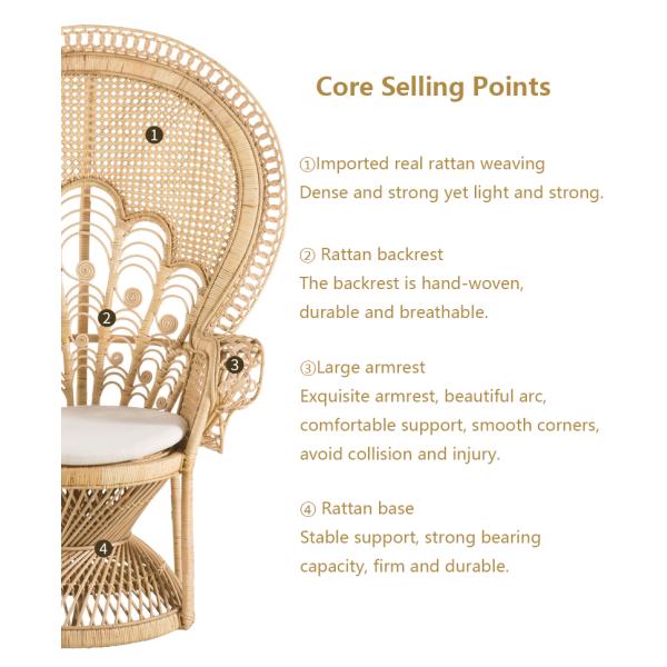 Wooden Rattan Arm Chair Outdoor Wicker Peacock Furniture