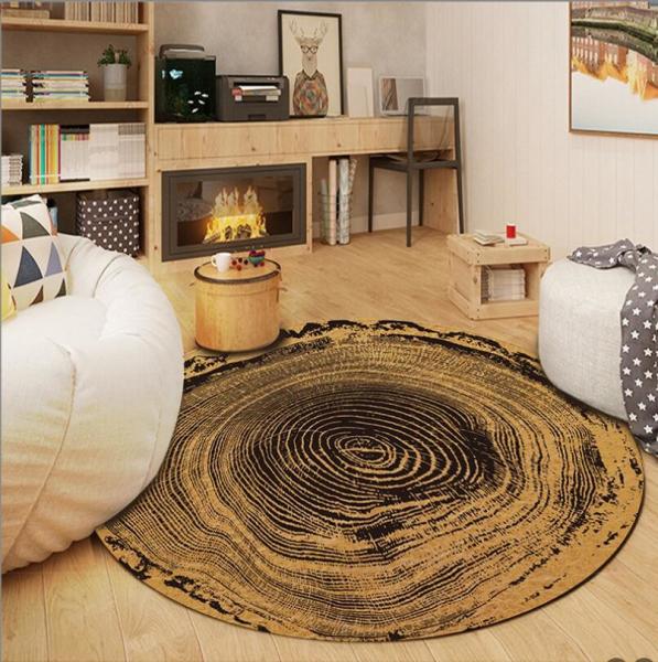 Vintage Imitation Wood Round Animal Pattern Carpet Living Room / Hotel Carpet