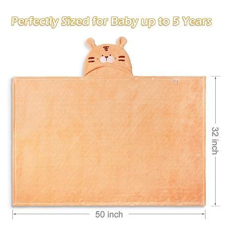 2-Pack Hooded Baby Bath Towels - White Rabbit & Orange Tiger - 50x32 Inches