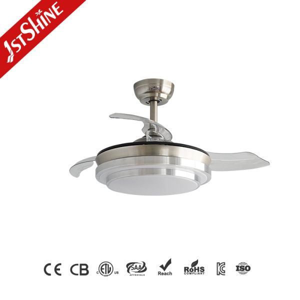 36 Inches Sand Nickel Retractable Ceiling Fan With LED Light And DC Motor For Bedroom