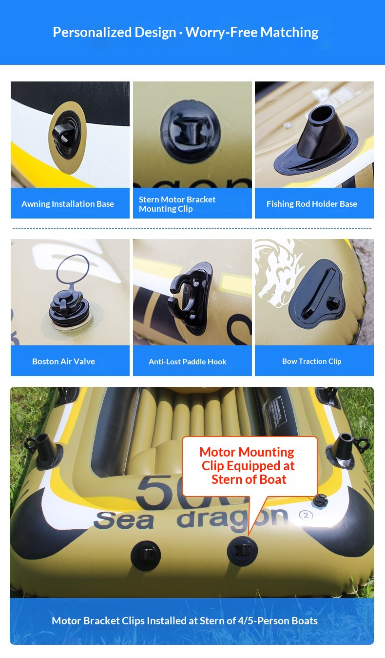 New Thickened Inflatable Kayak Rubber Dinghy Fishing Boat Air-Cushion Craft Lifeboat Outdoor Watercraft 480L Capacity 2-5