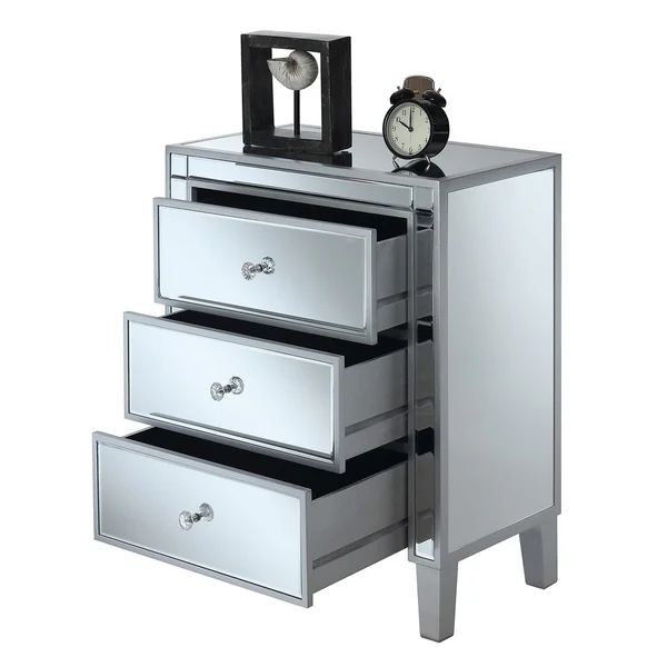 Hot sales 3 drawers silver mirrored nightstand square end table corner table for bed room