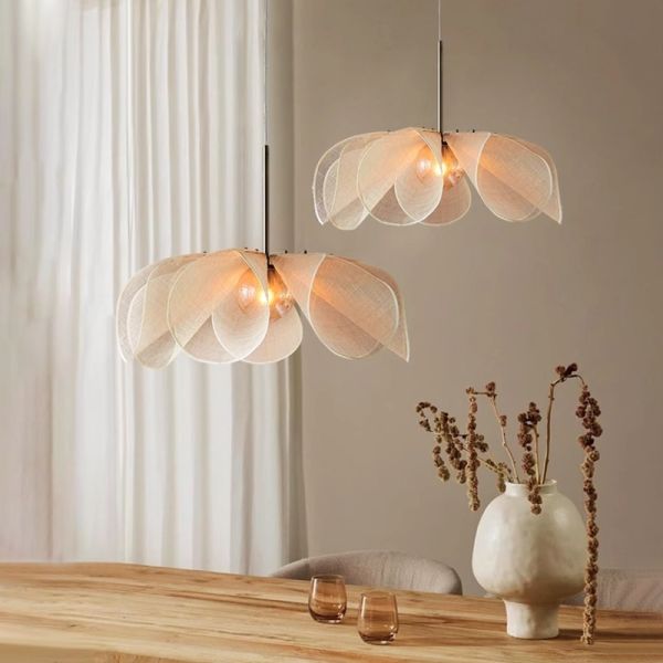French Fabric Ceiling Pendant Lights Japanese Wabi Sabi Flower Chandelier (WH-VP-306)