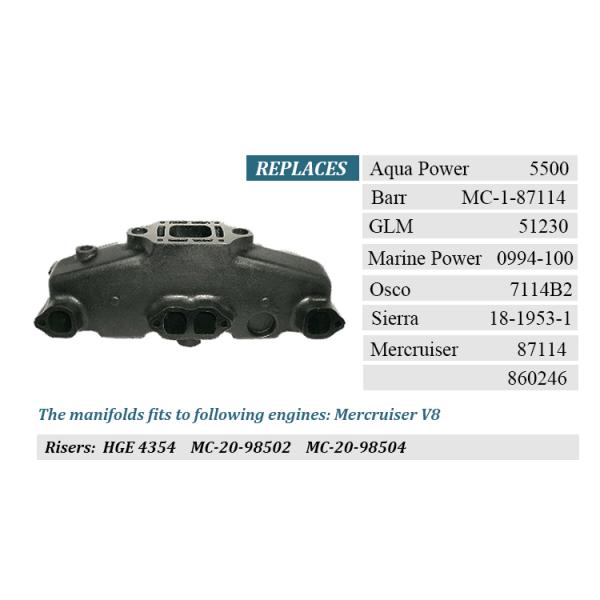 Cast Iron Marine Exhaust Manifold for Mercruiser 5.0 5.7 V8 Engine 860246A15 87114