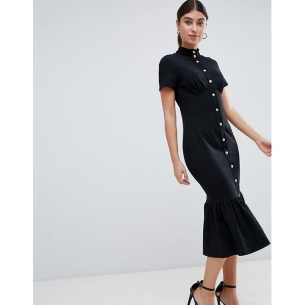 OEM hot sale popper detail and pep hem midi dress