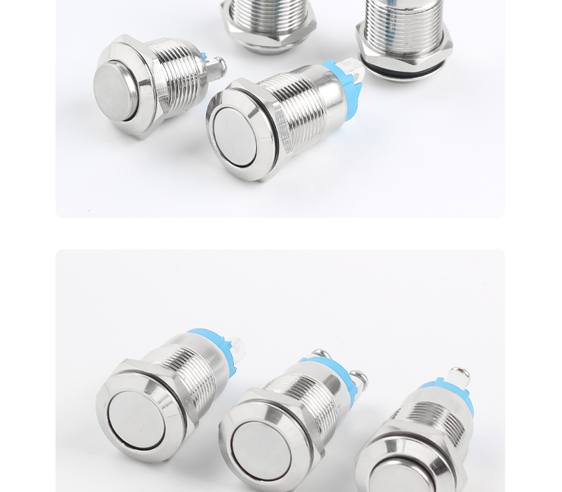 12MM Flat Head High Head Metal Push button Switch with Screw Foot 2Pins Self-Resetting Self-Locking 1NO Non-Illuminated