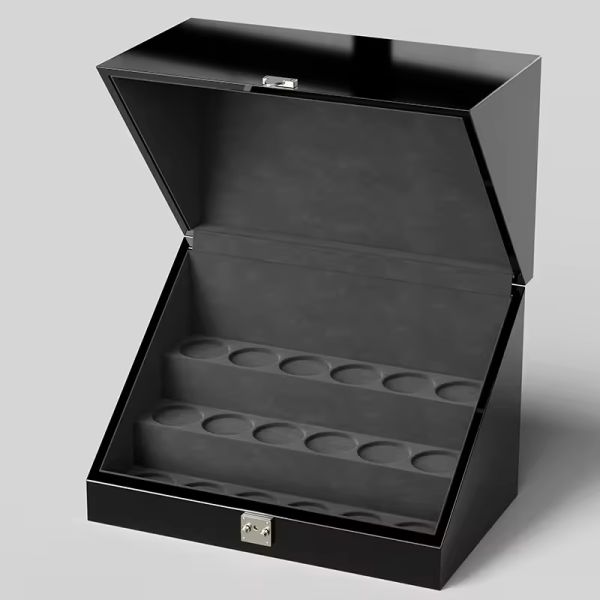 Luxury Custom MDF Wooden Perfume Box with Piano Black Lacquer and Customizable Interior Lining
