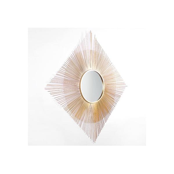 Round Mirrored Wall Art Gold Sunburst Square Metal Frame Modern Home Decoration