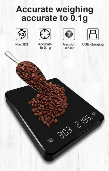Certificat FCC Meilleure vente Mini Noir Cuisine électrique Balance numérique de café avec fonction de mesure de poids