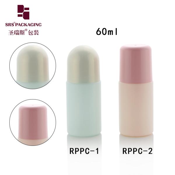 RPPC Deodorant Plastic PCR Empty Roll On Bottle 60ml With Pink Cap