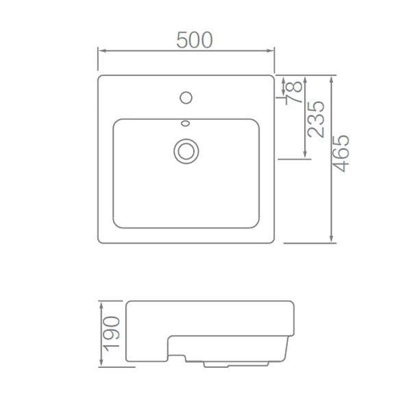 Semi утопленный встречный верхний таз 500x465x190mm с переполнением