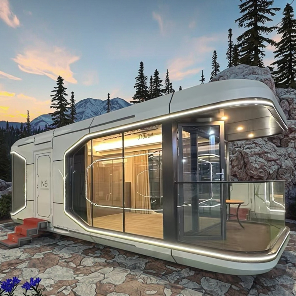 Modern Design Portable Restaurant Prefabricated Steel Container House with Panoramic Balcony for Camping Space Capsule