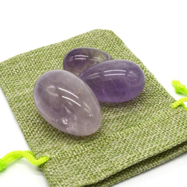OEM Accepted Carved Yoni Eggs for Vaginal Exercise Natural Drilled Amethyst Jade Eggs
