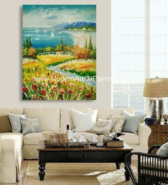 Framed Palette Knife Oil Paintings , Seascape Oil Paintings For Modern Decoration