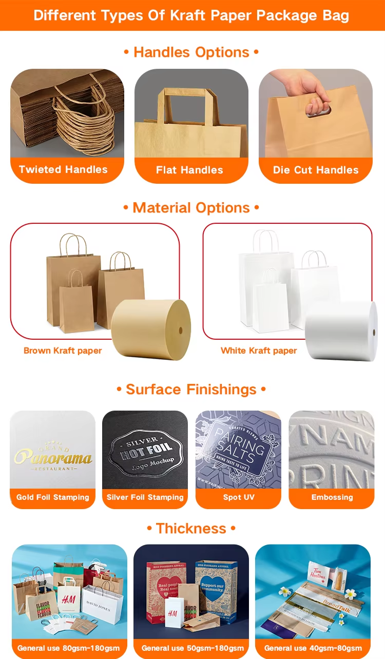 Eco-Friendly Customized Logo Printing Shopping Packaging White Craft Paper Bags With Handles