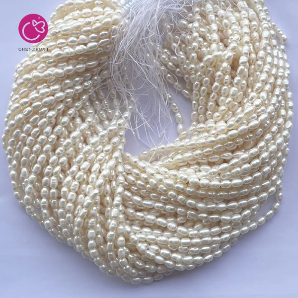 2mm 3mm Natural Cream Freshwater Pearl Stone Rice Beads Strand Wholesale Stone Pearls Factory Jewelry Making Loose Jewelry