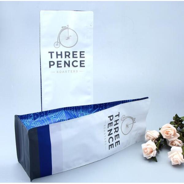 Food Grade Aluminum Foil Coffee Sachet Bag Flat Bottom 300 Micron With Zipper Valve