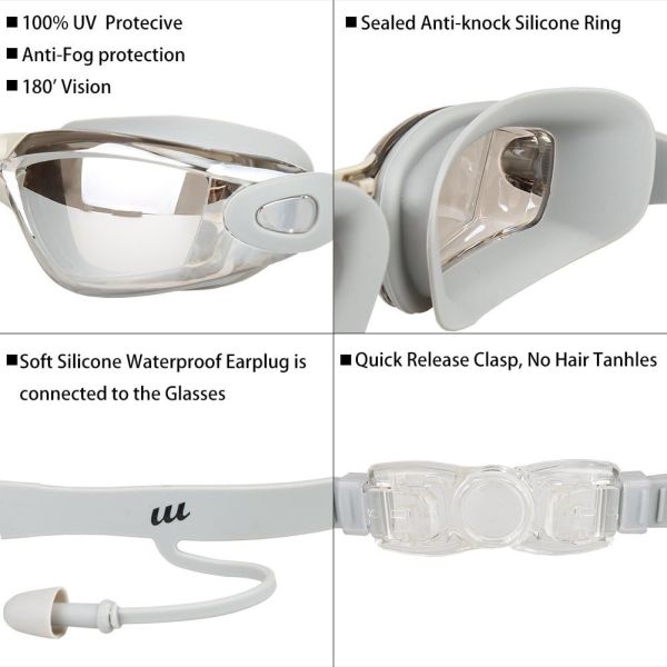 Adults Blue Silicone Swimming Goggles With Anti Fog Waterproof Mirror Coating PC Eyewear