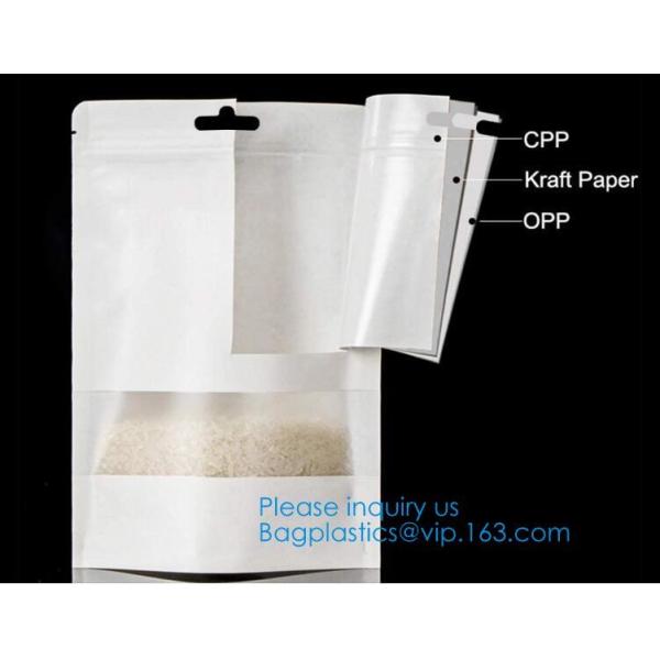 White Kraft Paper Stand Up Zipper Pouches Aluminum Foil High Barrier Quad Seal Bag For Food Package