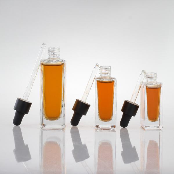 Flat Square Rectangle Serum Glass Dropper Bottles 100ml With Black Gold Collar