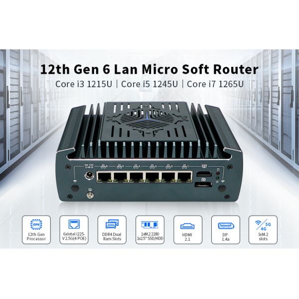 Firewall Mini PC with Intel Core i5-1235U 6 RJ45 2.5G LAN NVME Support Industrial Panel PC