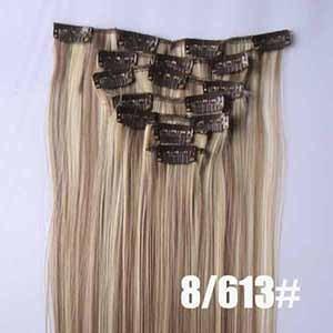 Colored Clip In Synthetic Hair Extensions Fake Hair Wigs For White Women