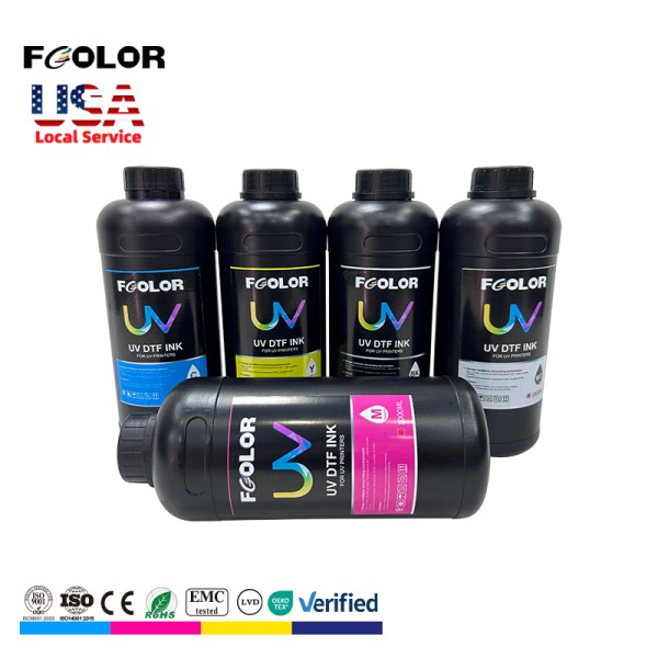 FCOLOR LED UV DTF Printer Ink CMYKW Varnish UV Inks Direct to Transfer Print AB PET Film Ink