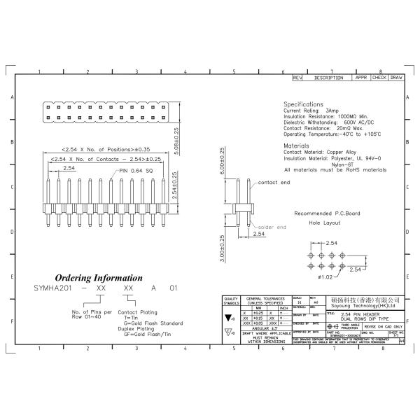 ТИП 2 *2PIN ПОГРУЖЕНИЯ строки соединителя 2.54mm заголовка Pin двойное к 2*40PIN H=2.54MM