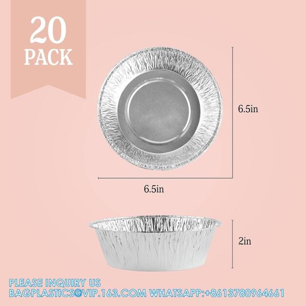 6.5'' Inch Round Tin Foil Pans Disposable Aluminum, Freezer & Oven Safe - For Baking, Cooking, Storage, Roasting