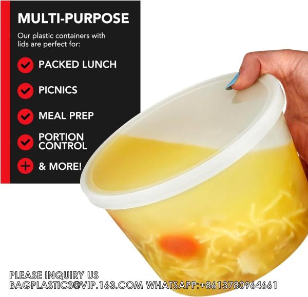 8oz 16oz 24oz 64 oz. Plastic Food Storage Deli Containers with Lids, Ice Cream Bucket & Soup Pail
