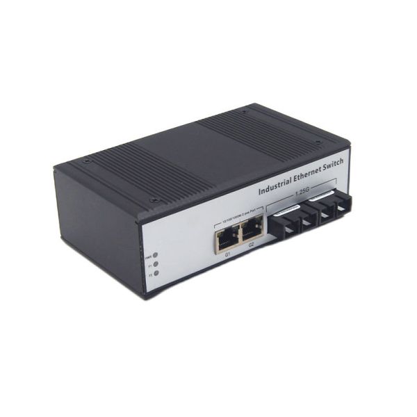 IP30 Industrial POE Switch Gigabit 2 SC Dual Fiber Ports 2 PoE Ethernet Ports