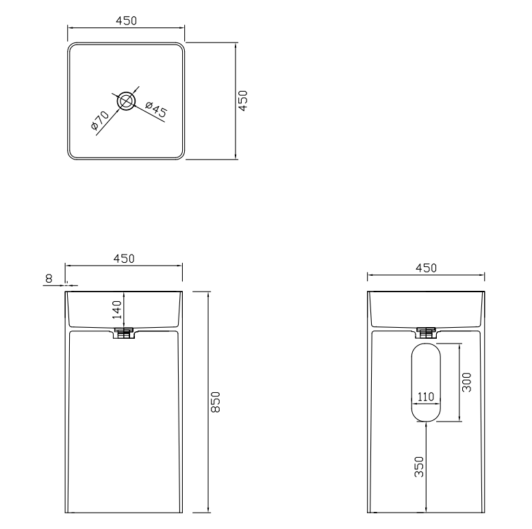 Freestanding Scratch Proof Bathroom Pedestal Basin Sink For Luxury Powder Room ODM