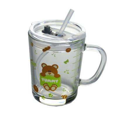 Desenhos animados Crystal Drinking Glass With Lid e palha do silicato