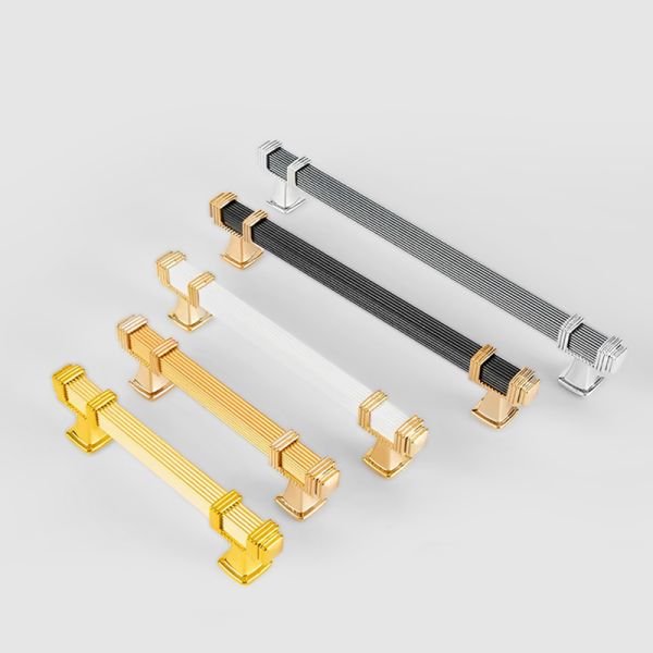 European-style Aluminum Alloy square Pull Handle Two-tone Spliced Vertical Grain Handle for Home Cabinet Drawer & Wardrobe Doors
